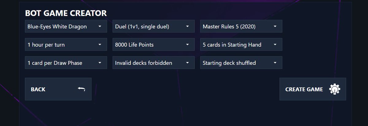 Venator_SSB's tweet photo. @Dueling_Nexus Hi, I noticed when hosting a custom bot lobby against the "blue-eyes white dragon" deck, it turns into a genesys game giving me the message "Your deck list has too many points to enter this game". I will set decks to "Invalid decks allowed" but I still have to use a genesys field https://t.co/V9Sz2iL9Ps