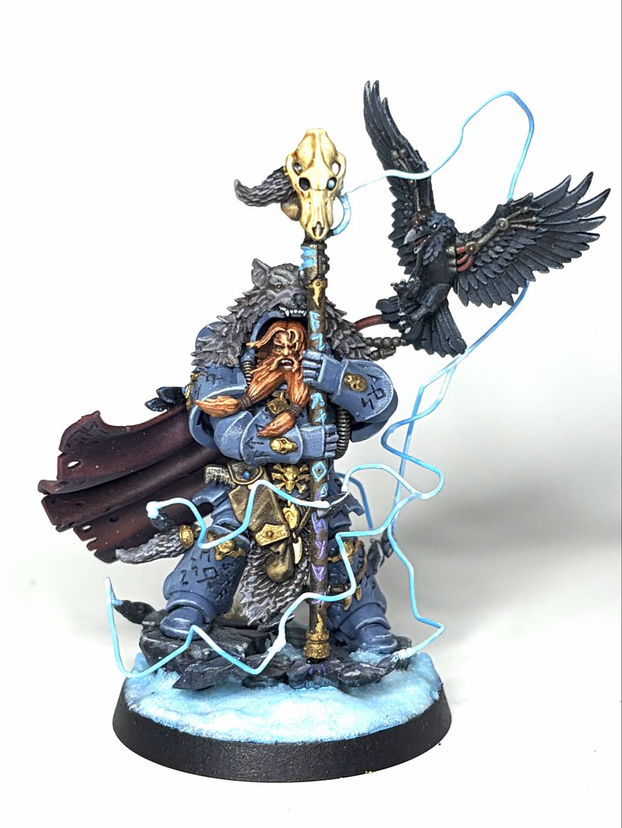 PlotArmorMinis's tweet photo. N’Jall the Stormcaller has made it back into the Space Wolves list. He has one…. maybe two chances to redeem himself. 
#WarhammerCommunity #warhammer40k #spacemarine #miniaturepainting https://t.co/AQULMe7Q6i