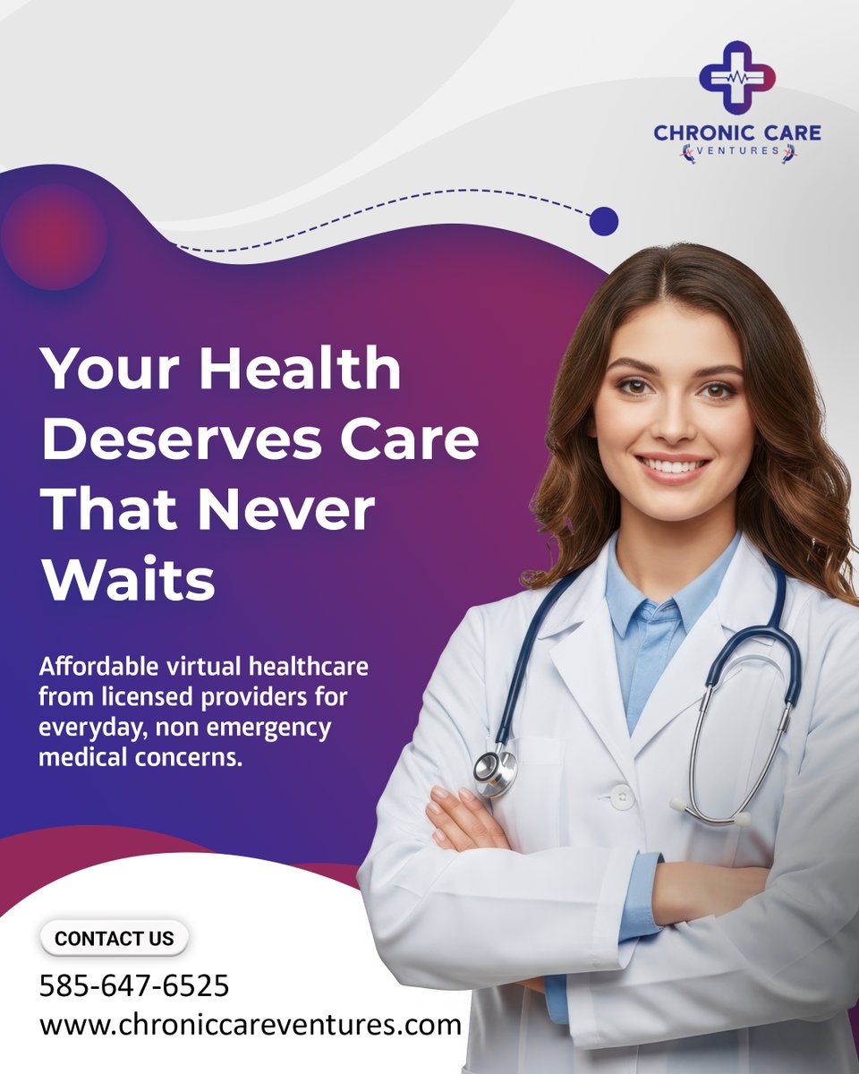 Chroniccareven's tweet photo. Care Smarter. Live Better. Stay Connected.
Your health should never have to wait for long appointments or crowded waiting rooms.
#ChronicCareVentures #VirtualCare #Telehealth #VirtualPrimaryCare #OnlineDoctor #PrimaryCare #Healthcare #Telemedicine #ChronicCare https://t.co/4eTlVOc4jJ
