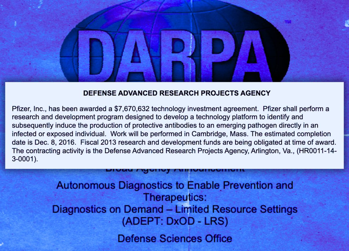 JonMFleetwood's tweet photo. Pfizer Received a DARPA Contract in 2013—DARPA Later Identified It as ‘ADEPT’

Same DARPA program also funded Moderna and a major UNC diagnostic project led by J. Michael Ramsey, whose laboratory had separate Pfizer ties. https://t.co/BECNe7TmFQ