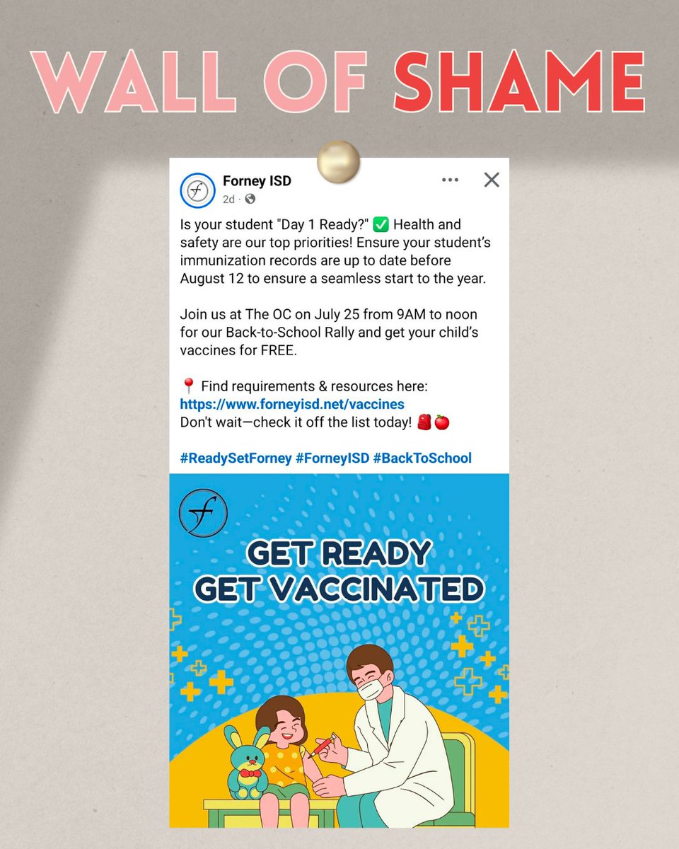 TXforVaxChoice's tweet photo. While @forneyisd doesn’t clearly explain that an exemption also fulfills the immunization record requirement, they are following current state law, which requires schools to provide a link to the DSHS website. That website does mention the exemption option—but families shouldn’t have to go on a wild goose chase to find important information about their rights.

At TFVC, we believe families deserve better. If a school is going to tell parents about immunization requirements, it should also clearly explain the available exemption options.

That’s why we’ll keep working to improve the law and make sure families have the information they need, right when they need it. No digging. No guessing. No unnecessary runaround. Just clear, straightforward information about their rights and options.

Follow along with us on our legislative journey in the upcoming 90th session by subscribing to our free weekly email newsletter at https://t.co/PMDlkRa3qU
