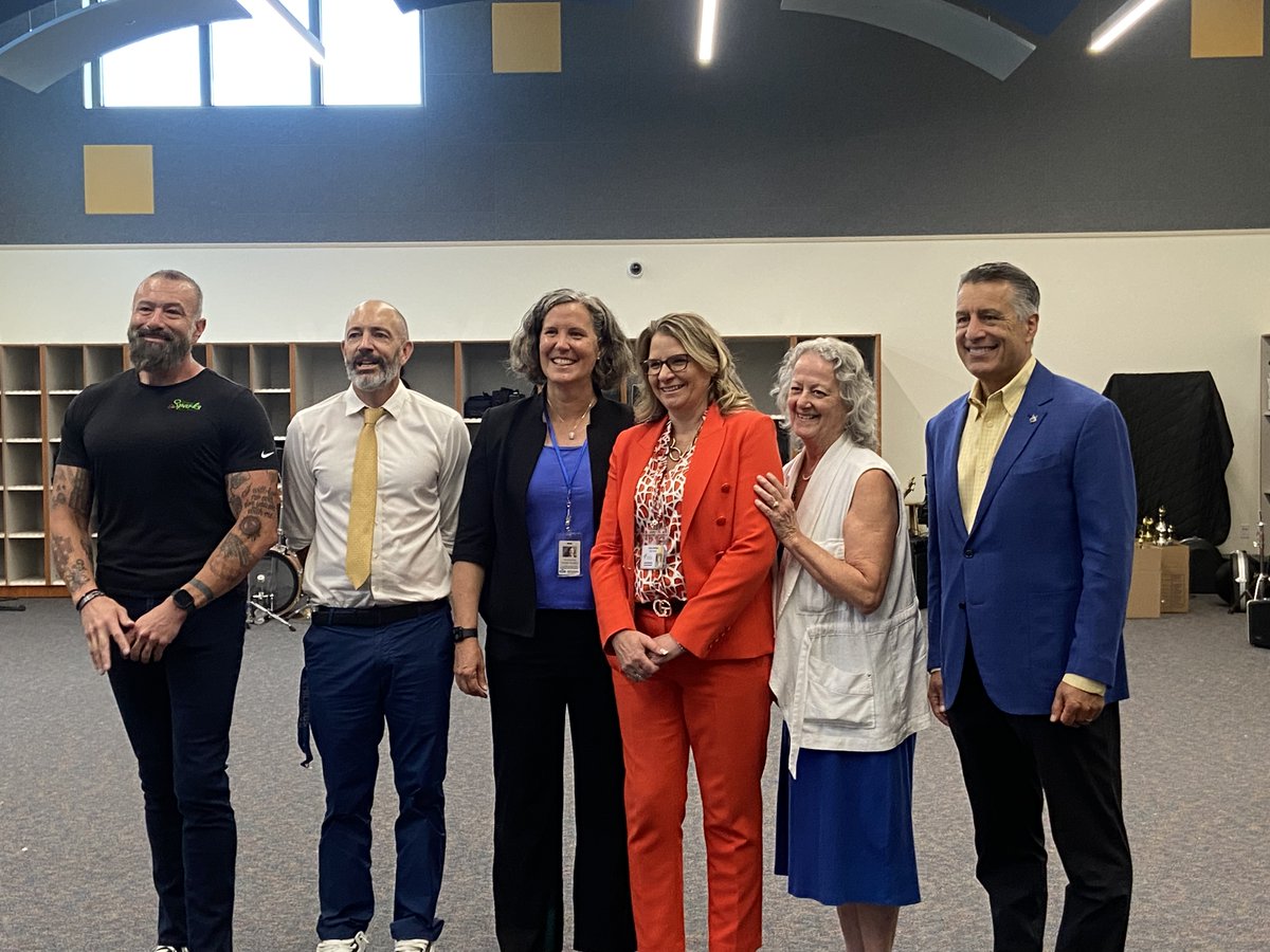 Pres_Sandoval's tweet photo. I was excited to visit Edward C. Reed High School this morning! As one of the University's Collegiate Academy schools in Washoe County, students at Reed are already on their way to earning college credit thanks to the dual enrollment program. Thank you to @cityofsparks Councilman Joe Rodriguez, @WashoeSchools Superintendent Tiffany McMaster, @NvstateED Deputy Superintendent Torrey Palmer and Washoe County School District trustee Diane Nicolet for joining me, and a big thank you to the students, faculty and principal Josh Rosenbloom at Reed for the extra warm welcome! #GoPack #GoRaiders