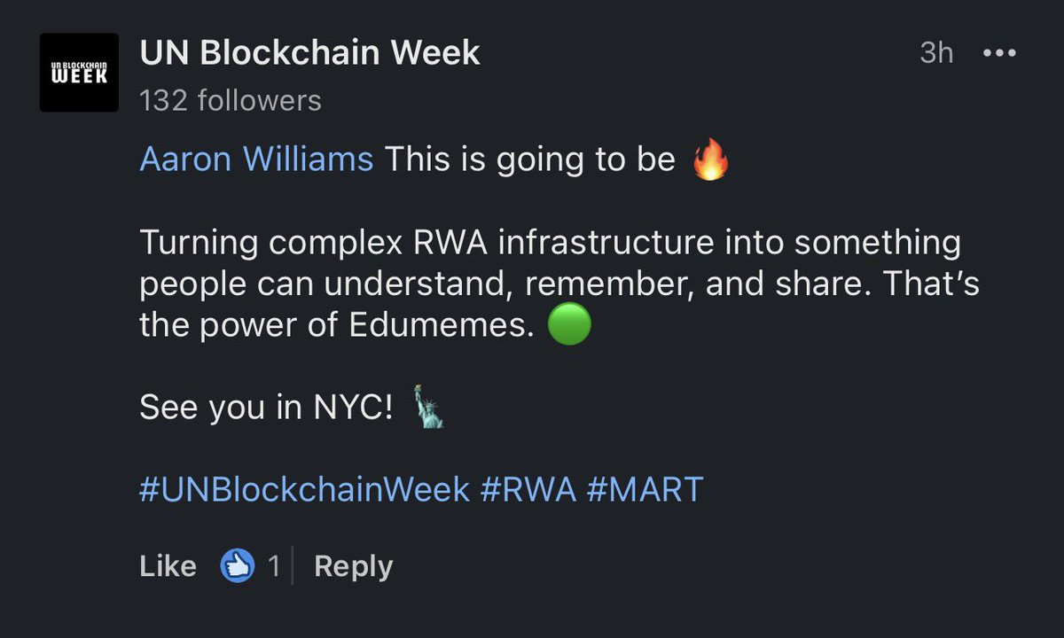 iamartikyoul8's tweet photo. Letโs make history together๐ @BlockchainWeeks !! The strong support is very much appreciated๐ฏ๐
#Edumeme #UNBlockchainweek #Inframeme #Viral #RWAMART https://t.co/zMjd34RQnm