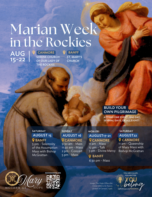 saltandlighttv's tweet photo. Marian Week on Sat, Aug 15, with the Solemnity of the Assumption Mass at St. Mary’s Parish in Banff, celebrated by Bishop William T. McGrattan. It concludes on Sat, Aug 22, with the Feast of the Queenship of Mary Mass at the Shrine Church in Canmore
https://t.co/05I4RJ6zGN https://t.co/x7IbBWSuzF