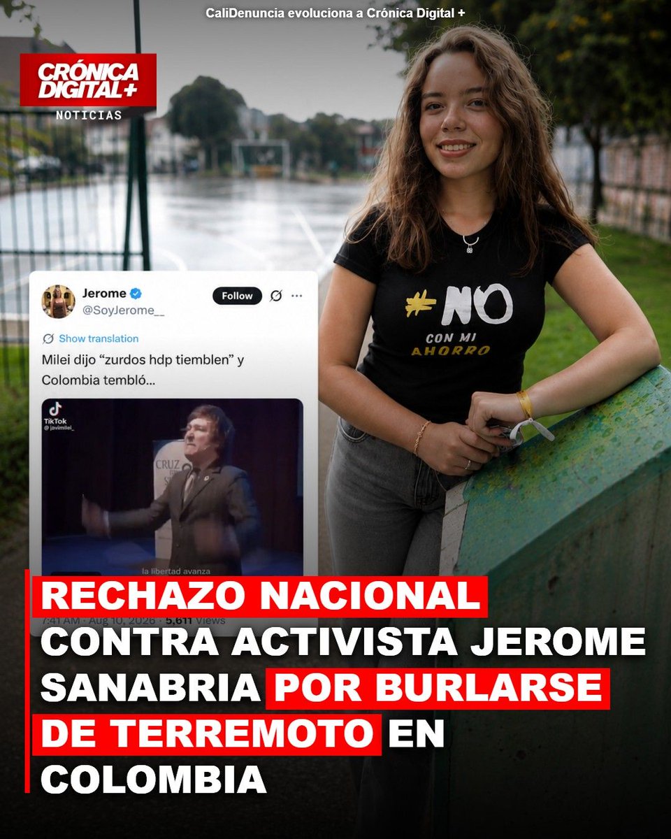 calidenunciante's tweet photo. 🚨¡ATENCIÓN COLOMBIA!
#CiudadesColombia #Seguridad #EsNoticia 𝗥𝗘𝗖𝗛𝗔𝗭𝗢 𝗡𝗔𝗖𝗜𝗢𝗡𝗔𝗟 𝗖𝗢𝗡𝗧𝗥𝗔 𝗔𝗖𝗧𝗜𝗩𝗜𝗦𝗧𝗔 𝗝𝗘𝗥𝗢𝗠𝗘 𝗦𝗔𝗡𝗔𝗕𝗥𝗜𝗔 𝗣𝗢𝗥 𝗕𝗨𝗥𝗟𝗔𝗥𝗦𝗘 𝗗𝗘 𝗧𝗘𝗥𝗥𝗘𝗠𝗢𝗧𝗢 𝗘𝗡 𝗖𝗢𝗟𝗢𝗠𝗕𝗜𝗔

La activista e influenciadora Jerome Sanabria enfrenta un contundente rechazo en redes sociales tras vincular de forma burlona el reciente terremoto que sacudió a Colombia con una frase del presidente argentino Javier Milei. Su publicación, que coincidió con las horas más críticas de la emergencia nacional, generó indignación en un país que lamenta decenas de muertes y heridos. Sanabria, miembro del Comité Nacional del Empalme Anticorrupción del gobierno de Abelardo de la Espriella, vio su cuenta de X suspendida. El comentario de Sanabria consistió en compartir un video de Milei diciendo "zurdos hdp tiemblen", acompañándolo con la frase "y Colombia tembló".

Lee la noticia completa en: https://t.co/zgO1U2AYiJ

#CaliDenuncia #CronicaDigital #Armenia #Colombia #SeguridadColombia #JusticiaColombia #PolíticaColombia #JeromeSanabria #JavierMilei #AbelardoDeLaEspriella #X #NoticiasColombia #NoticiasDeHoy #ÚltimaHora

🔗 Lee la noticia completa en: https://t.co/iX461S6ZaF