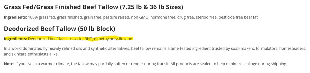 UntamedTallow's tweet photo. @Masa_Chips @Vandy_Crisps @VacaChips @bouldercanyon @teddystallow @rosieschips 

Can any of you confirm that you fry your chips in 100% Beef Tallow and not this garbage from Cargill?

When consumers hear Tallow, they're not thinking Deodorized beef fat, citric acid, Butylhydroxytoluene, and dimethylpolysiloxane