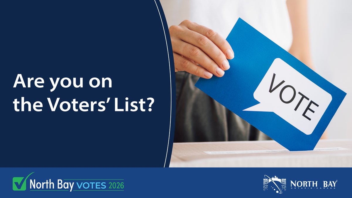 cityofnorthbay's tweet photo. A reminder that Aug. 12 is the deadline to check, update or add your information to the voters list for municipal, district social services administration board, school board and provincial elections in Ontario.

Check your information at  https://t.co/4WFJiL0J8M https://t.co/tXsBWReFQe