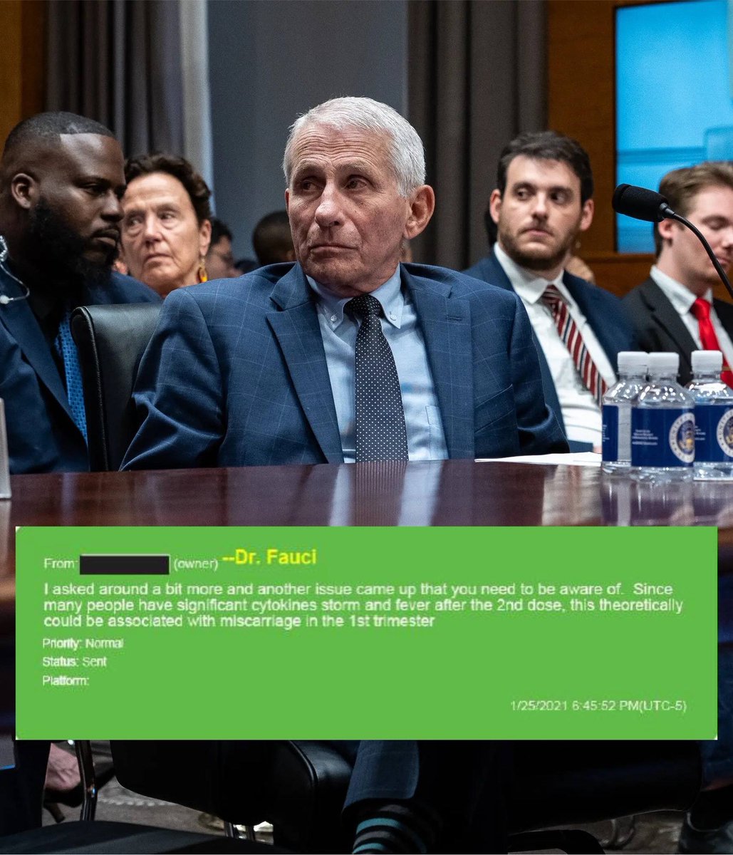 bennyjohnson's tweet photo. BOMBSHELL: New Texts Released from Dr. Fauci’s iPhone Show He KNEW mRNA Vaccines Caused MISCARRIAGES in Pregnant Women

Fauci privately warned in Jan 2021 that the COVID mRNA vaccine’s second dose fever “theoretically could be associated with miscarriage” in the 1st trimester.

He discussed it with Biden CDC Director Rochelle Walensky  and Dr. Vivek Murthy… while publicly pushing the shots on pregnant women.