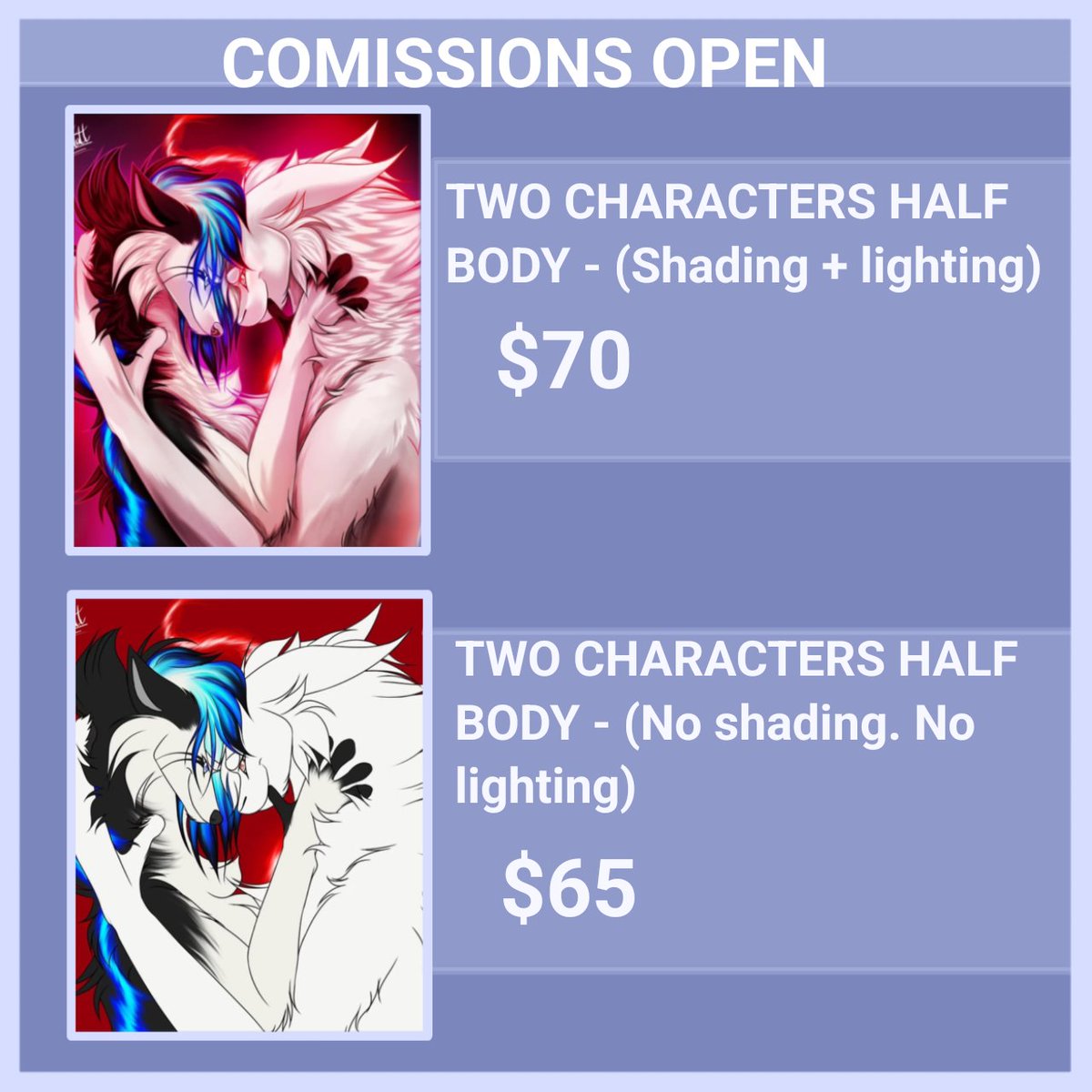 chantalltwolf's tweet photo. 🔓 • COMISSIONS OPEN!
Message me if you're interested!

#art #digitalart #desenhos #desenhosdigitais #comission #animalsart #animals #oc #fursona #sales #comissionart https://t.co/WxVYKdBCRJ