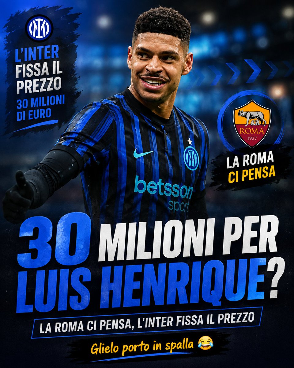 Footballover75's tweet photo. 🚨 Roma su Luis Henrique, ma l’Inter chiede 30 MILIONI! 😅
Pagato circa 23 milioni, i nerazzurri non vogliono svenderlo.
A quella cifra, voi lo prendereste?
Interisti: per 30 milioni lo portereste voi a Roma? 😂
#Inter #Roma #LuisHenrique #Calciomercato https://t.co/8eO7zOOw9Y