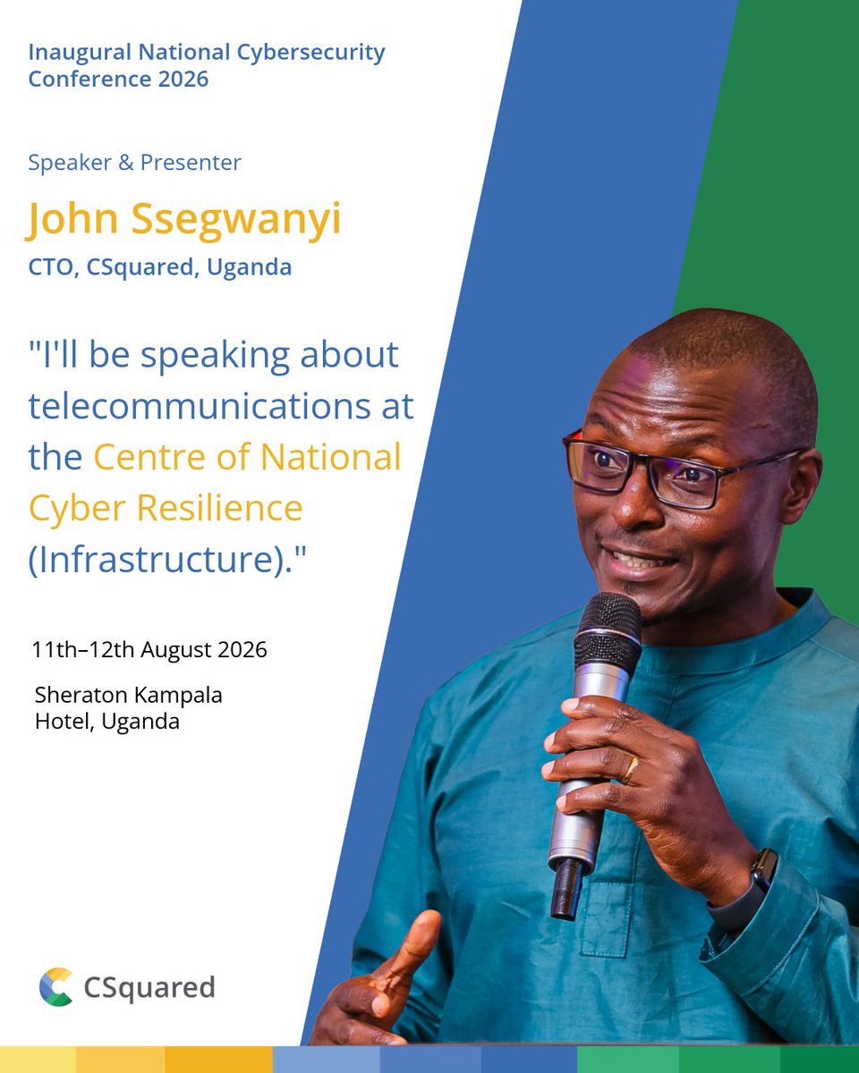 CSquared_Africa's tweet photo. Tomorrow, our Uganda CTO, John Ssegwanyi, speaks at the Inaugural National Cybersecurity Conference on the role of telecommunications infrastructure in strengthening national cyber resilience.

#CyberResilience #DigitalInfrastructure #CSquared #Uganda https://t.co/Gr0zpGEQX8