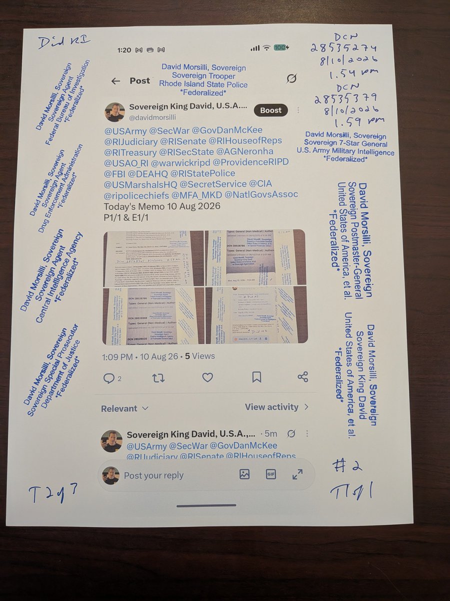davidmorsilli's tweet photo. @POTUS @Scotus @USCongress @USArmy @SecWar @MELANIATRUMP @realDonaldTrump @KensingtonRoyal @RIJudiciary @UN @USPS @UPU_UN @IsraeliPM @RoyalFamily @UN_Sudan @UKinUSA @DefenseIntel @thejointstaff @TheJusticeDept @KremlinRussia_E @IDF @CENTCOM @POTUS @SCOTUS @USCongress @USArmy @SecWar @MELANIATRUMP @realDonaldTrump @KensingtonRoyal @RIJudiciary @UN @USPS @UPU_UN @IsraeliPM @RoyalFamily @UN_Sudan @UKinUSA @DefenseIntel @thejointstaff @TheJusticeDept @KremlinRussia_E @IDF @CENTCOM
Today's Memo 10 Aug 2026
TET1-3/3 https://t.co/SblxVTcf4x
