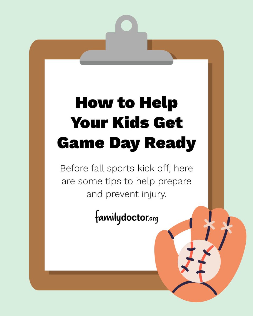 familydoctor's tweet photo. Fall sports will be starting before you know it! 🏅 Help make sure your young athletes are prepared for the season. Partner with your family doctor to help prevent sports injuries and support long-term health. Get more tips here: https://t.co/eEBg2dnihS https://t.co/ImgOPR1vwW