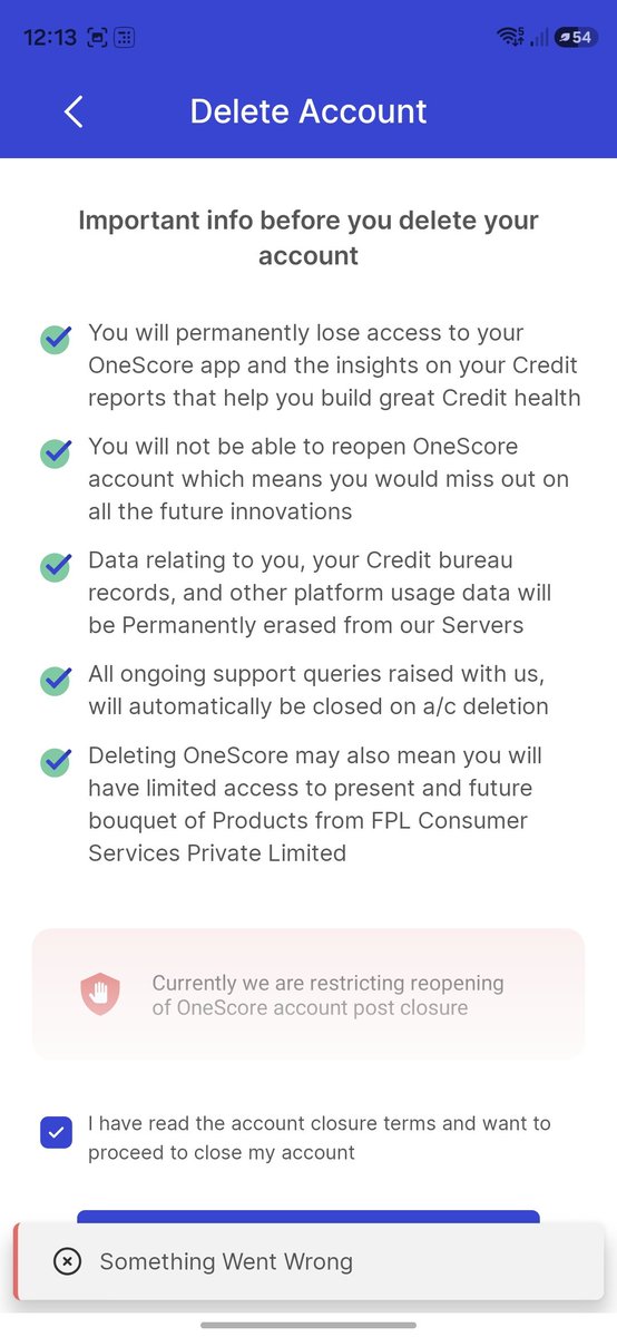 yashugarg20's tweet photo. Not even letting me delete my account haha  @OneCardHelp https://t.co/qPPofVOZrL