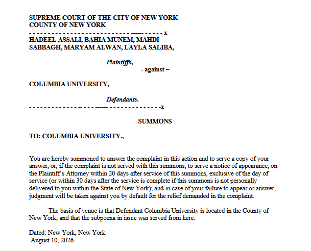 Uebey's tweet photo. New: A group of Palestinian students at Columbia University are suing the school for discriminating against them in its response to the on-campus Gaza protests.

They say Columbia bent the knee to Trump and allowed for Palestinian students to be doxxed and harassed. https://t.co/tYSJrpaavj
