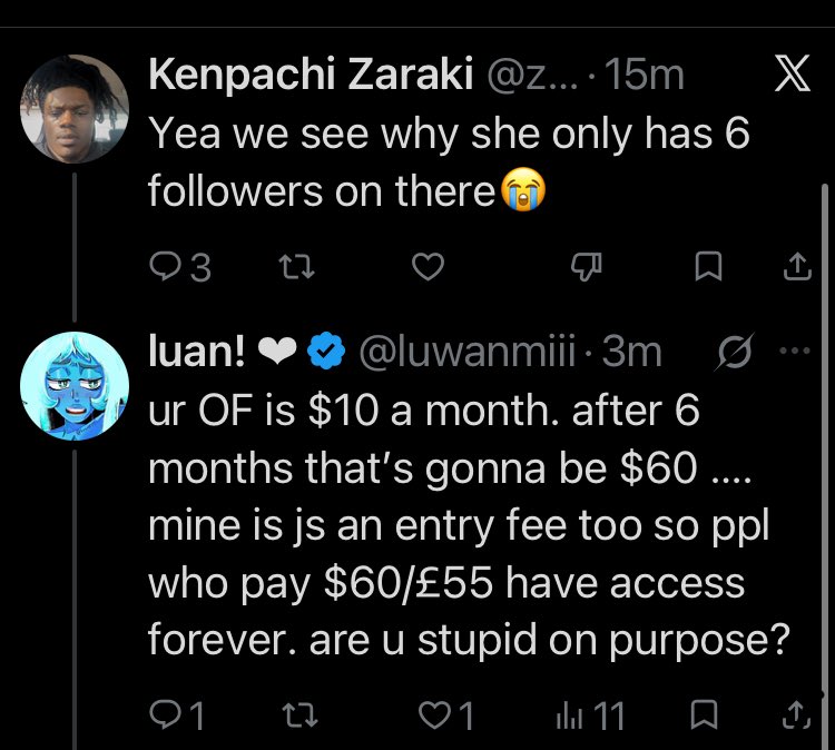 luwanmiii's tweet photo. oh okay because i was wondering if 60 bucks was too much for u https://t.co/yaGscuI0Ps