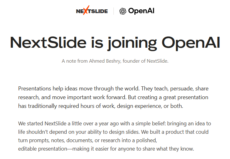 kaidoesit's tweet photo. OpenAI acquiring NextSlide, does it mean that Codex will finally get better with UI 😅? https://t.co/RKjdooAa9M