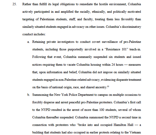 Uebey's tweet photo. New: A group of Palestinian students at Columbia University are suing the school for discriminating against them in its response to the on-campus Gaza protests.

They say Columbia bent the knee to Trump and allowed for Palestinian students to be doxxed and harassed. https://t.co/tYSJrpaavj