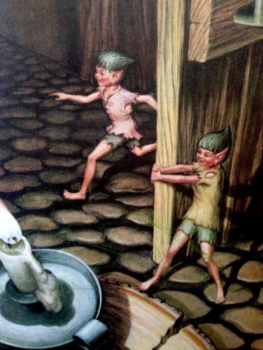 LBFlyawayhome's tweet photo. A tiny part of me still hasn’t absolutely given up hope that one day, when I really, really need it, The Elves will turn up and help out. 

(The Elves and the Shoemaker, 1965. Artist Robert Lumley) https://t.co/q0EwddsmZF