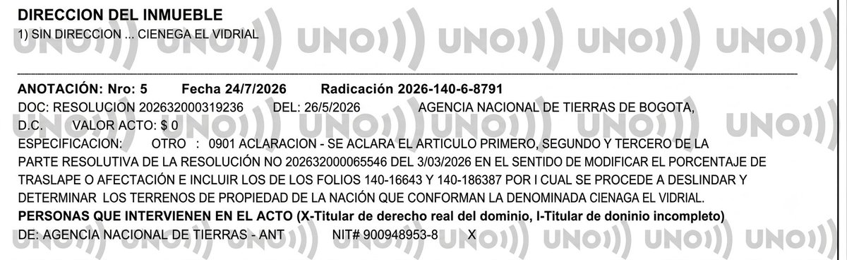 NoticiasUno's tweet photo. #NoticiasUNO | Noticas Uno conoció en exclusiva que la ANT declaró la ciénaga El Vidrial, en Córdoba, como bien de uso público, es decir que pertenece al Estado. El gobernador Erasmo Zuleta (@ErasmoZB), su padre y su esposa son propietarios de 4 predios en esa zona https://t.co/f20B21tkcd