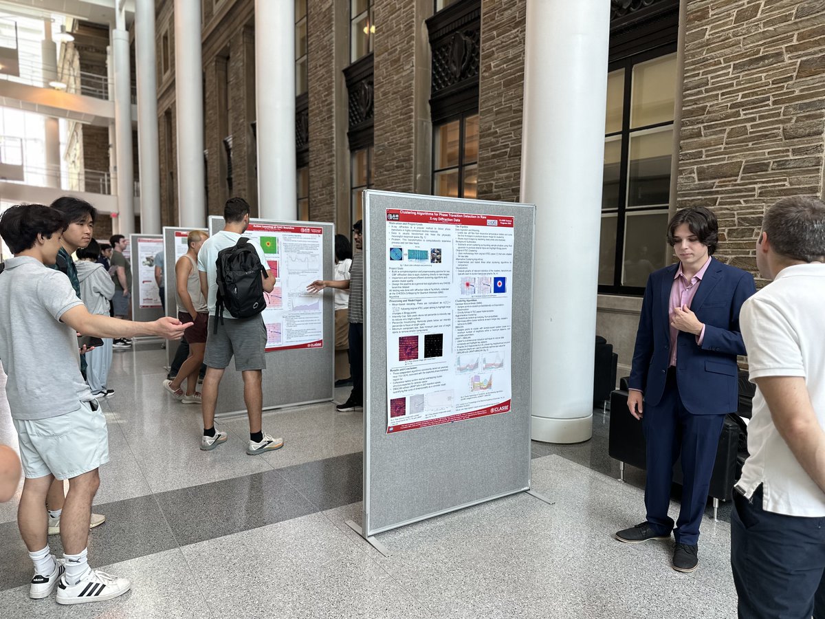 MaterialsAI's tweet photo. That's a wrap on AI-MI SURP 2026. Fourteen undergraduates spent summer at Cornell on AI for materials — from ML analysis of X-ray scattering at CHESS to grey-box Bayesian optimization on a self-driving lab — and presented their final projects this Friday.

https://t.co/ooOmFeEGpi https://t.co/HZrOOUvvkf