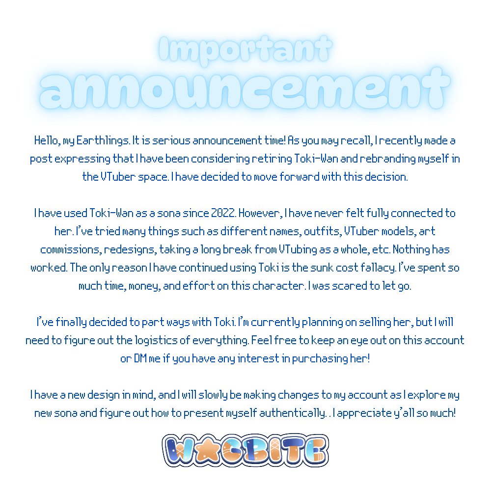 saschomp's tweet photo. I am rebranding.

Thank y'all for the kindness and support y'all have shown to Toki.

Please continue to be patient with me as I make changes to my account and work to be more comfortable with myself! 💙 https://t.co/XYSjTbSZxL