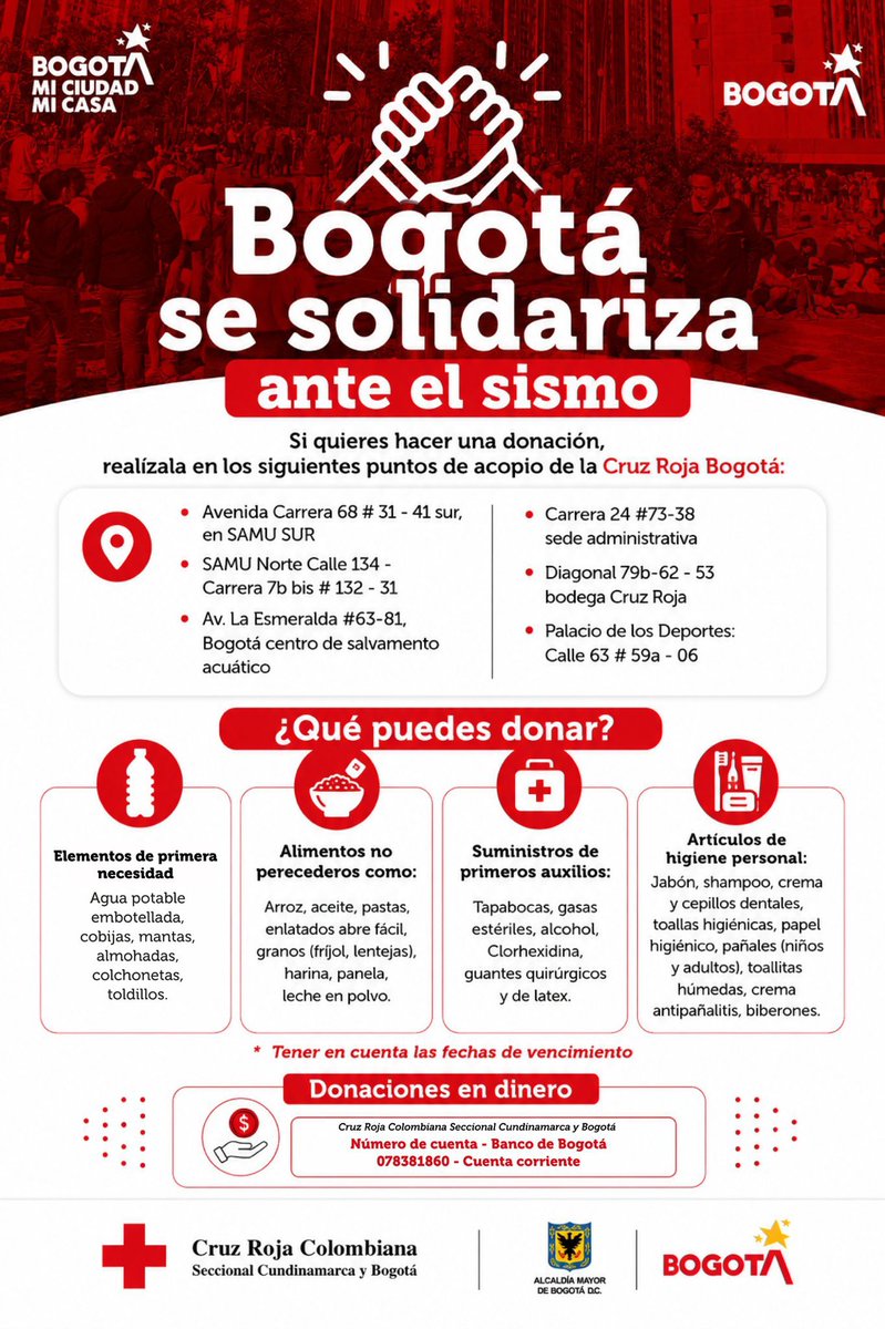 cejaspobladas's tweet photo. Apenas sucedió el temblor de esta mañana pensé como muchos de ustedes en Bogotá que había sido fuerte pero que no pasaba nada. Los videos que llegan de diferentes partes del país son muy fuertes, es momento de estar unidos y de solidarizarnos con las víctimas. Les comparto cómo pueden ayudar con donaciones en Bogotá.