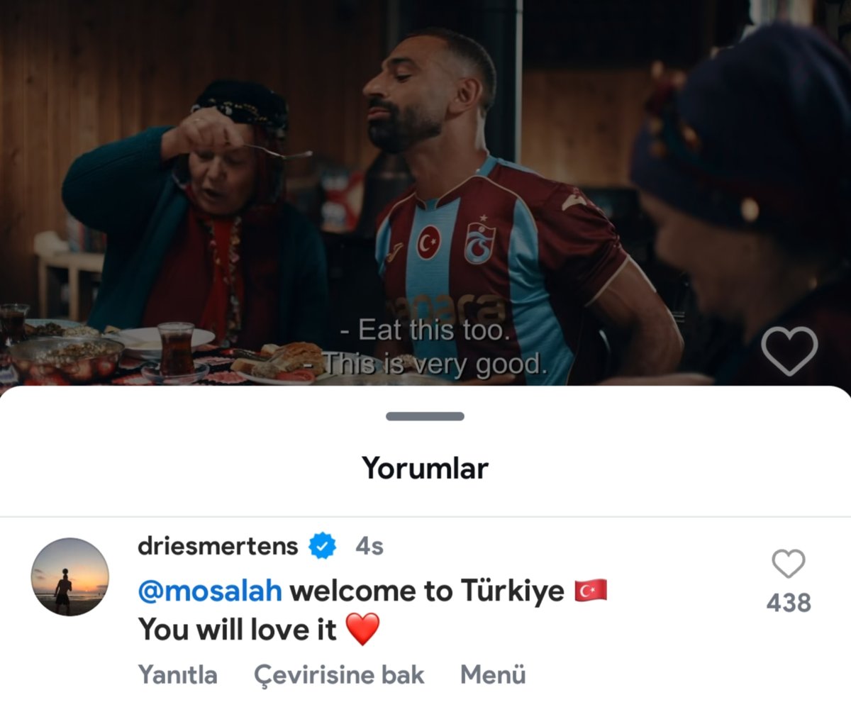 lemarcaspors_'s tweet photo. Mertens'ten Salah'a: "Türkiye'ye hoş geldin 🇹🇷. Burayı çok seveceksin ❤️" https://t.co/svx6tmhX92