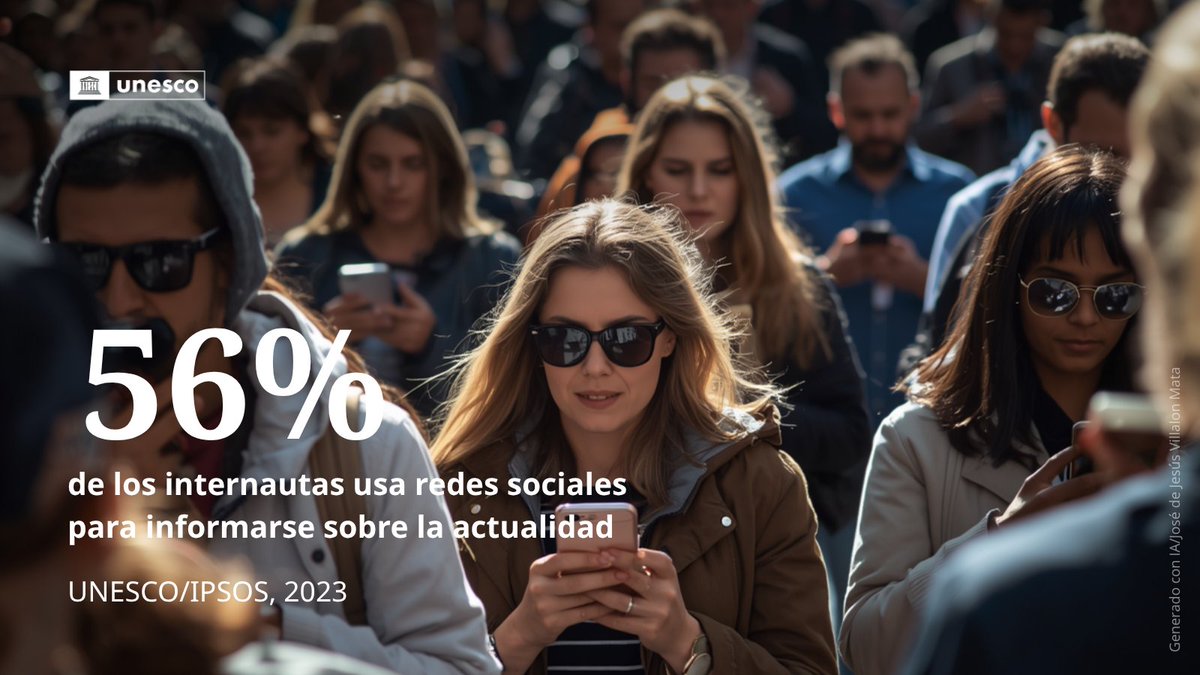 UNESCOMexico's tweet photo. El 56% de internautas en el mundo usa redes sociales para informarse sobre la actualidad.

👉🏿El problema no es usar las redes, sino no hacerlo críticamente.

Descarga gratis la guía familiar de la #UNESCO y empieza hoy.
➡️ https://t.co/wLjlUzOalk #UNESCOtambiénesComunicación https://t.co/w4UF1JjLbF