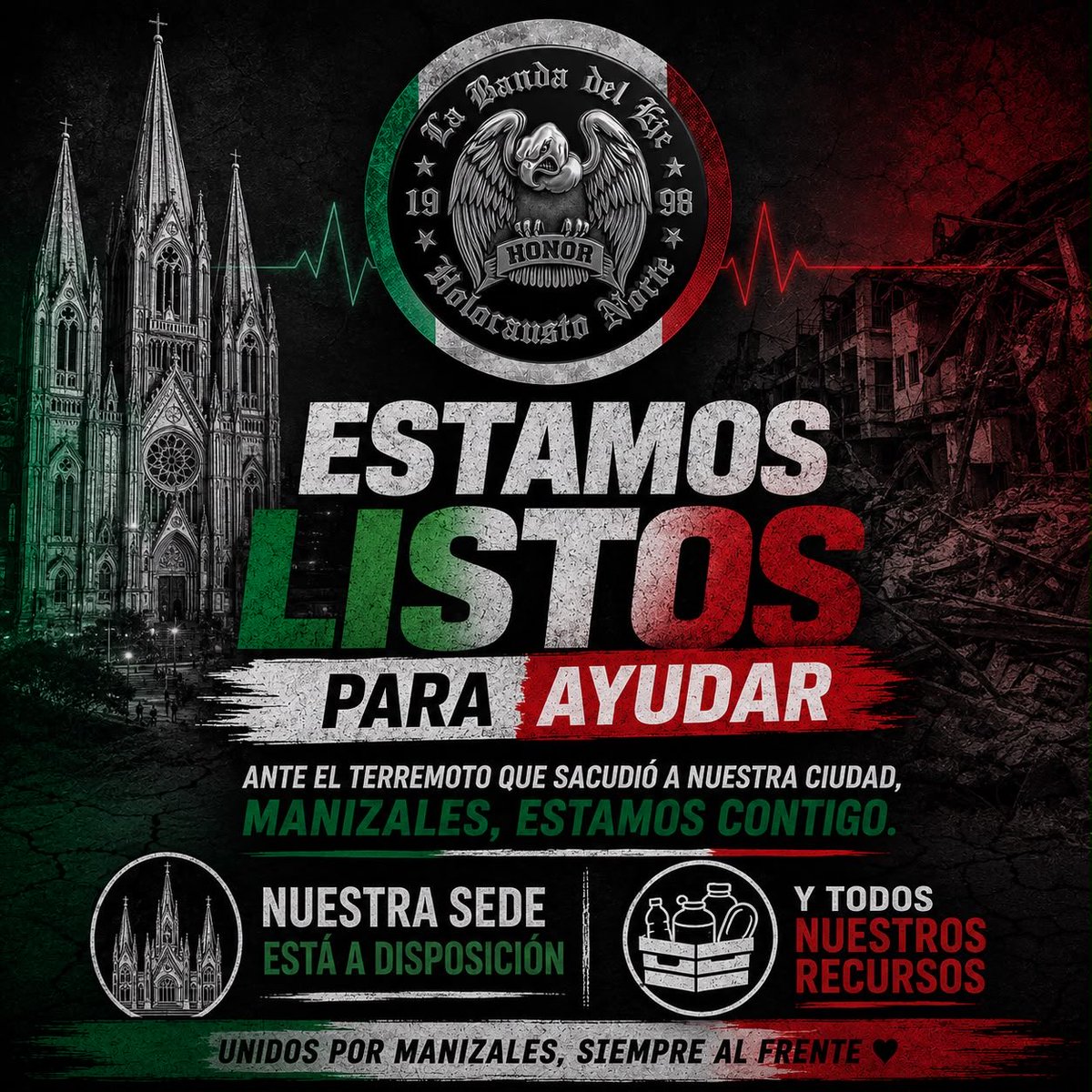labandadeleje's tweet photo. Manizales estamos contigo.

@jhonvashn 
@jua11se 
@FVocesdeAliento 

#AguanteLaBandaDelEje #HolocaustoNorte #CaposDelEje #LaHistoriaEsNuestra https://t.co/UF0volYlyy