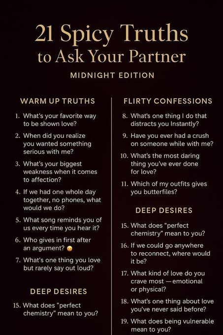 ForbiddenSeduce's tweet photo. Spicy truths to ask your partner https://t.co/WWIw8X5SPt
