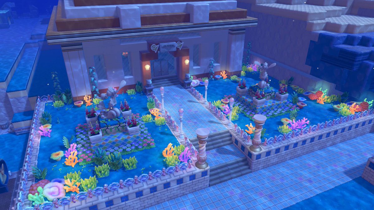 m_utrabo's tweet photo. El Gimnasio iluminado de noche con los corales es súper bonito!! #Pokémon #Pokopia https://t.co/UDjSavk2hX