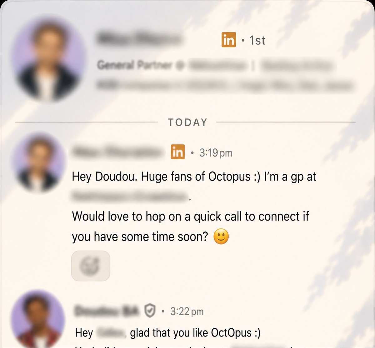 doudou_octopus's tweet photo. VCs reaching out for OctOpus is interesting, but a GP opening with «Huge fans of OctOpus :)» made me proud.

Not proud of me building and shipping solo fast but the brand, marketing and communication I’ve built around OctOpus.

Turns out I’m a Lil’ Marketing Demon 😈
Didn’t know… 
Startup is just about learning everyday…