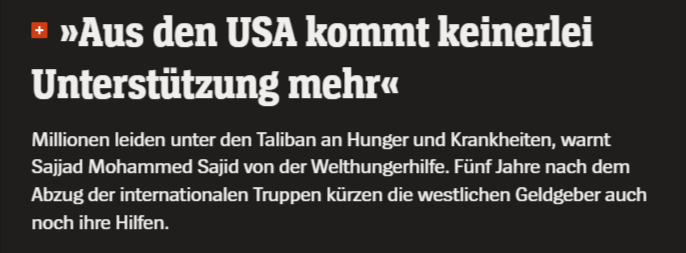 gamergateblogde's tweet photo. Schon vergessen, dass die Afghanen sich das so ausgesucht haben? Dass sie die Chance, ein demokratischer Staat zu werden, bei der ersten Gelegenheit weggeschmissen haben, um die Scharia zu bekommen?

Es muss Schluss sein, mit dem Ausbluten des Westens für "Entwicklungshilfe". https://t.co/HocA9IiTau