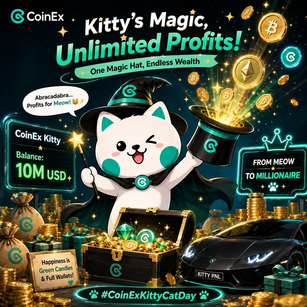 mrbabak_G's tweet photo. @coinexcom From Magic Hat to $10M — Kitty’s Richest Trick!

#CoinExKittyCatDay

@coinexcom https://t.co/xnJPN4eaQW