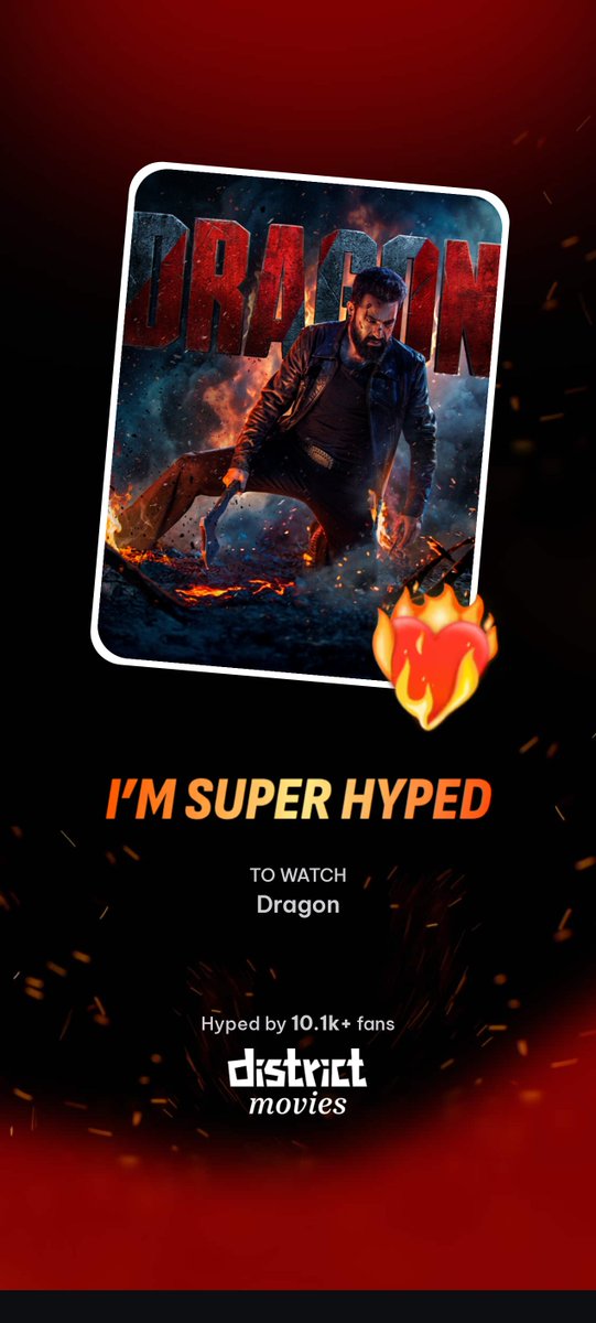 HemanthWitty's tweet photo. I'm SUPER HYPED for Dragon!
Join the Hype on District and get notified when bookings open 🎬 https://t.co/BPgxVz6D0l
#JoinTheHypeOnDistrict https://t.co/ygHPeNYfHQ