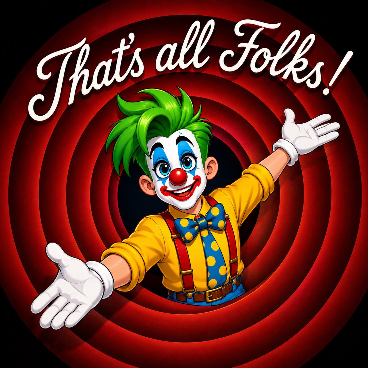 arkd3v's tweet photo. That’s all, folks! 🎬✨
New #Promptd3v prompt! Replace Porky Pig in the iconic cartoon end card with any reference character while preserving their design, personality, and signature features.
Who are you putting in the rings? 👀
I wanted to include @GreertheJester but I seem to have misplaced her reference sheet…
#Artd3vAI #AIart #AIイラスト #AIイラストレーション