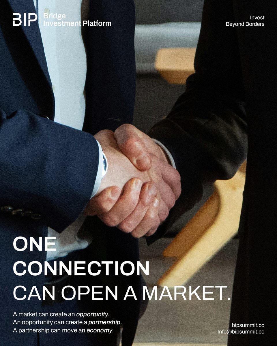 BIPSummit's tweet photo. A connection can be the beginning of something much larger.
At BIP, meaningful connections bring capital, opportunity and markets closer together, creating the conditions for partnerships that move business forward.

BIP Summit 2026 | November
#BIPSummit26 https://t.co/9aSM20i5dV