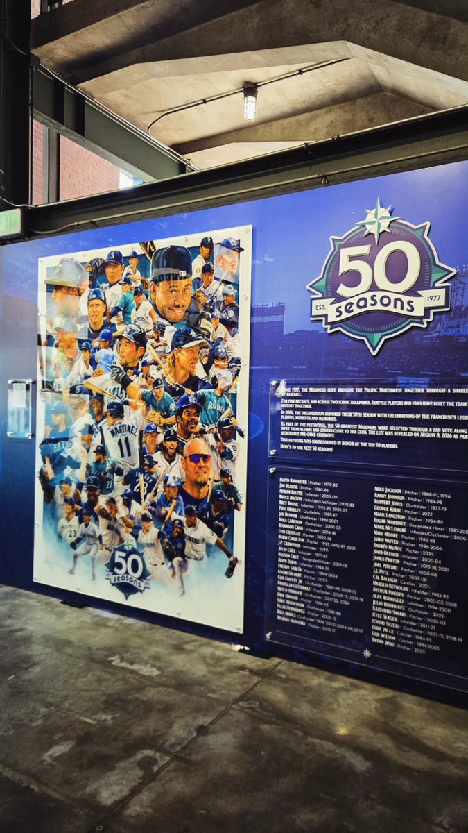 rbrunoill's tweet photo. 50th Anniversary Season art installation for the @mariners 

50 player paintings in just over 2 weeks? Crazy.
Creating a piece of literal baseball history? Priceless.

Eternally grateful for the Mariners for this opportunity 🙏🏻 https://t.co/gw2sbfv5V5