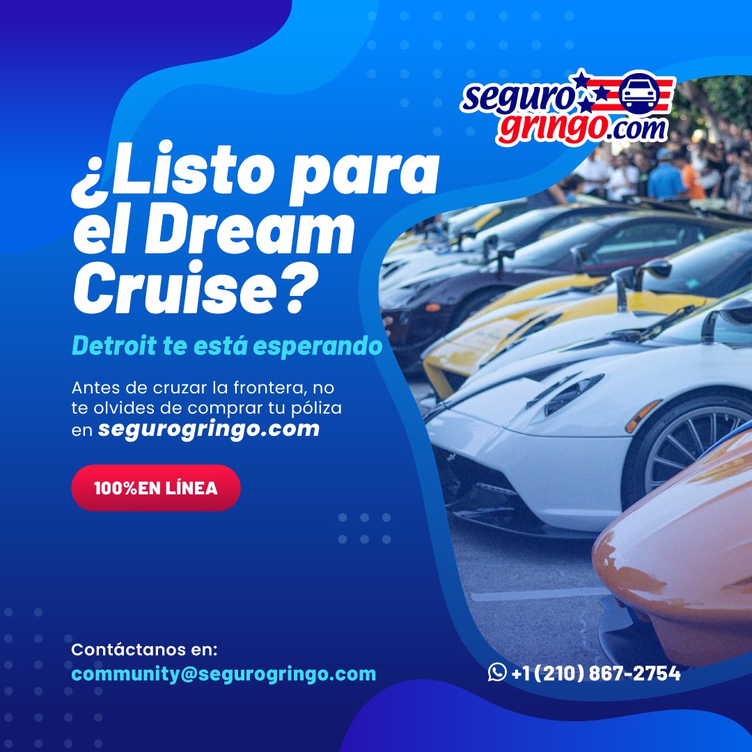 Segurogringo's tweet photo. Clásicos, muscle cars y pasión por los autos🚘🏁
Así se vive el Woodward Dream Cruise en #Detroit 🇺🇸

Si vas desde México, no olvides tu seguro de responsabilidad civil.

🌐 https://t.co/CNBlMRfh1M
📞 +1 (210) 867-2754

#WoodwardDreamCruise #Michigan #ClassicCars #CarCulture https://t.co/Aio2kTQ21s