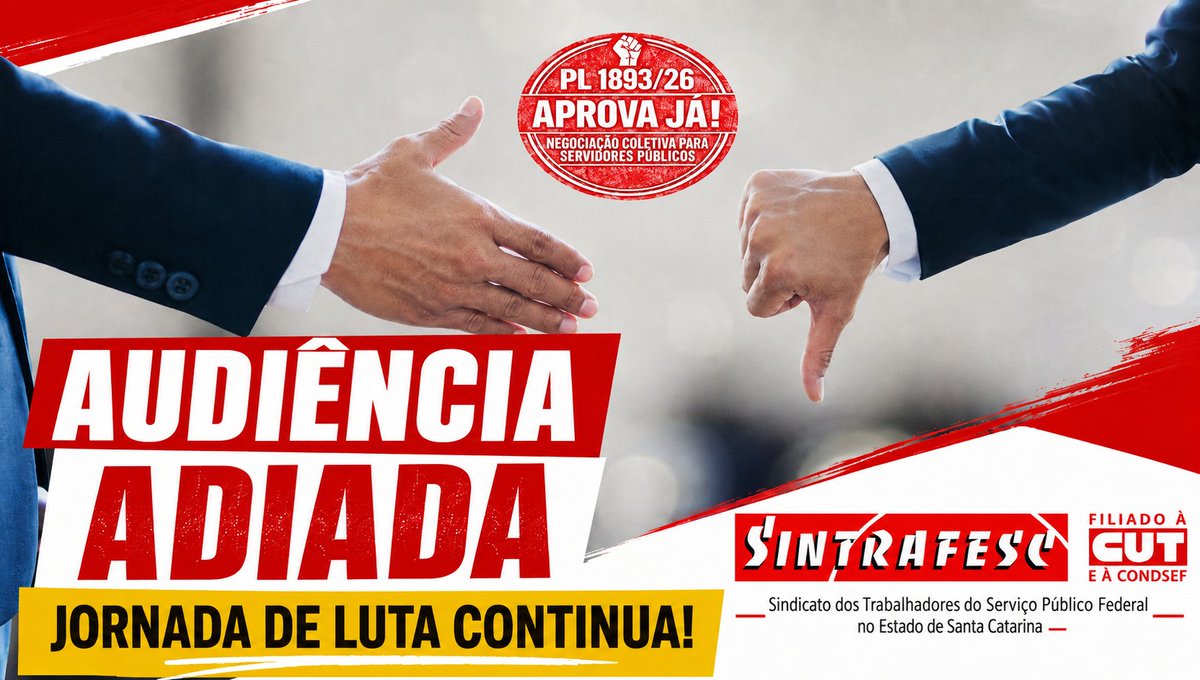 Sintrafesc's tweet photo. Audiência adiada. De 10 a 13/8, servidores mantêm a Jornada de Luta pela negociação coletiva no serviço público. 
https://t.co/6uc7HAcLKu https://t.co/WpMOxA7uRc