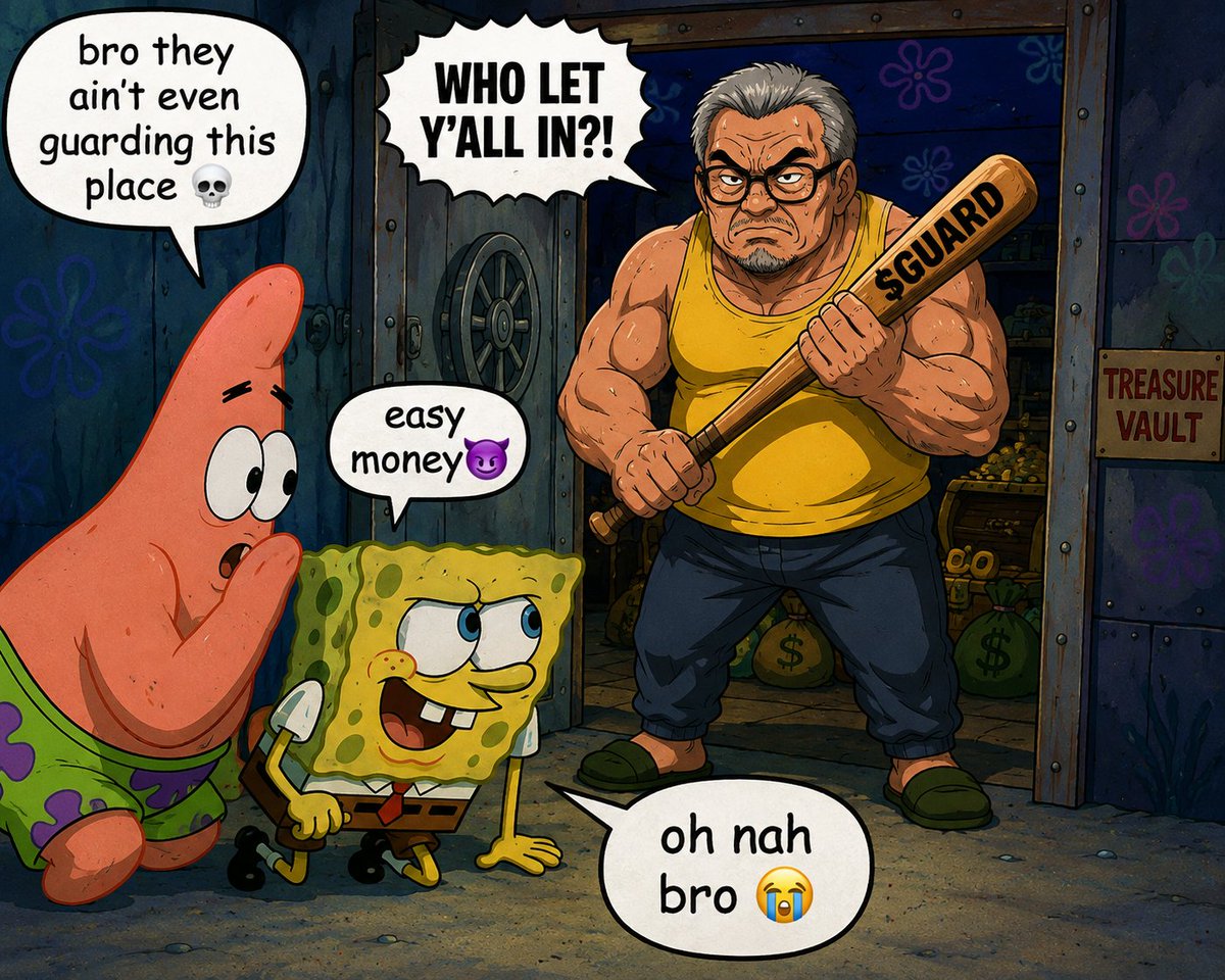 Eren_xd1's tweet photo. Nobody told SpongeBob and Patrick about the GUARD 😭
They thought it was an easy entry… until Angry Uncle showed up.
The vault is protected. The $GUARD never sleeps. 🥶.
Angry uncle protecting the bag at all costs.
@AngryUncleToken . https://t.co/i0TkAcuLV8