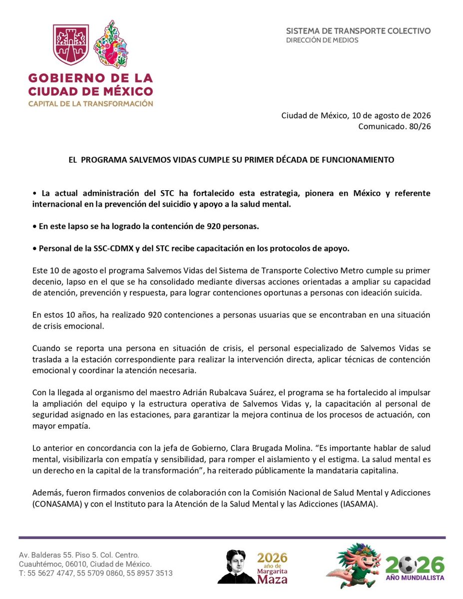 MetroCDMX's tweet photo. El programa #SalvemosVidas cumple su primer década de funcionamiento. https://t.co/p4PiKHzpXr