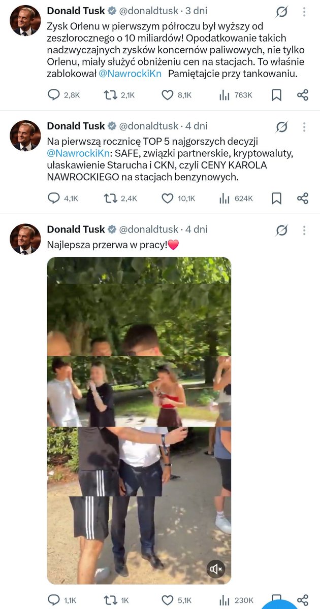 MarianskiMario's tweet photo. Zastanawia mnie, dlaczego premier poważnego ponoć państwa ma tak wysoki udział procentowy trywialnych/infantylnych wpisów na X. 🤔
Dziś głośno o aferze dot. członków jego partii wyłudzających z KARR kasę dla powodzian.
Tymczasem ostatnie wpisy @donaldtusk 👇 (o KARR wpisów brak). https://t.co/fXwxdqq8EL
