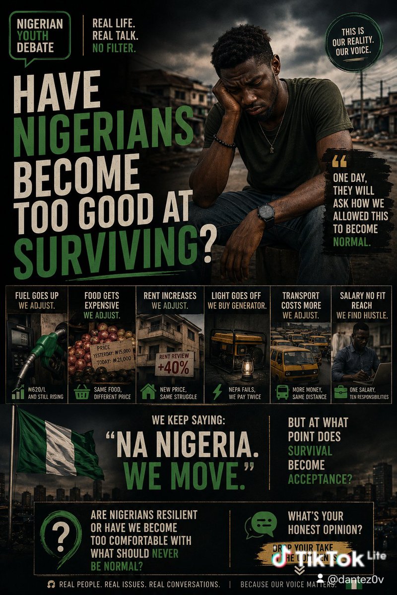 DOviaesu's tweet photo. Be honest.

If Nigerians stopped saying “we move” every time something becomes difficult, what is the FIRST thing we would demand should change?

👇 https://t.co/9BmMGsmwgt