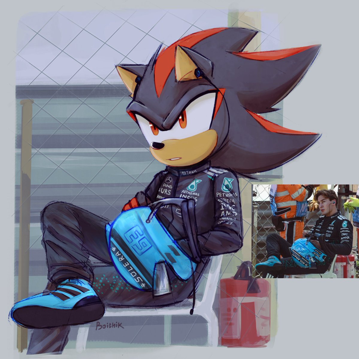 BOIchikkkk's tweet photo. I've already done mini sketch of a F1 and Sonic crossover before, and only now I have opportunity to draw it again so... yeah
here's Shadow Russell🎉
#ShadowTheHedgehog #SonicTheHedgehog https://t.co/1MRWLxwDtl