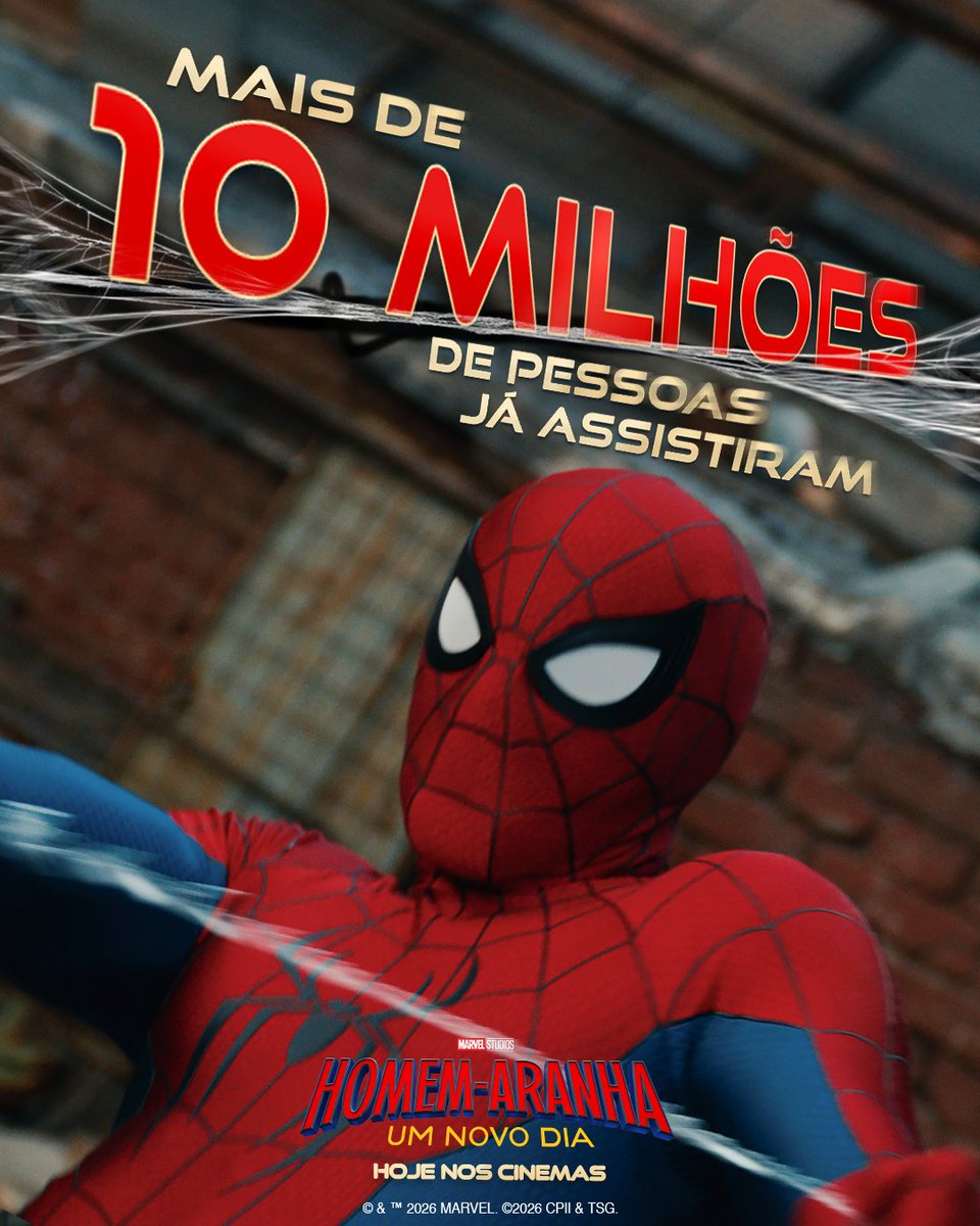 SonyPicturesBr's tweet photo. A teia só cresce. 🕸️❤️ Já são 10 milhões de fãs que assistiram #HomemAranhaUmNovoDia nos cinemas. Obrigada por fazerem desse filme um momento inesquecível https://t.co/a8dDowW9oH