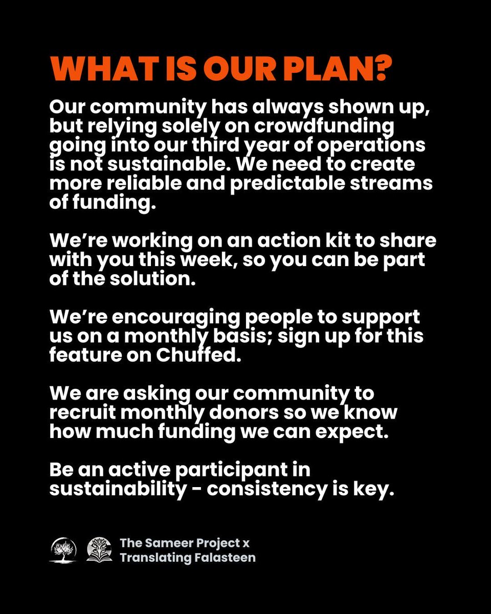 sameerproject's tweet photo. The Sameer Project started from a desire to help our Palestinian people differently - with dignity, without conditions, and in a way that returned agency instead of creating dependency.

We continued because the genocide continued. 

And now, we are devastated to say that The Sameer Project is being forced to pause our daily operations.

Not because the need has decreased. Because the money has run out.

We are panicking. We are stressed. We are heartbroken because we know exactly what this pause means for the people who rely on us.

Mothers still need to feed their children. Families still need drinking water. The elderly and sick still need medication. People are still being killed in airstrikes and shootings while the occupation continues to manufacture deprivation by restricting aid.

We have always been an emergency response group. When you donated, we spent that money immediately on people who needed help NOW. We did not save it for some predictable tomorrow, because in Gaza tomorrow has never been promised.

Now we are reaching a point we never wanted to reach: we do not have enough coming in to keep responding.

This pause is not administrative. It is not harmless. When food, water, medicine, transportation, and emergency assistance disappear, people can die.

We desperately need you to understand the urgency of this moment.

Please help us restart operations. Please donate. Please share. Please do not let Gaza lose another lifeline.

In the coming days we will share with you exactly how to be part of the solution - how to bring The Sameer Project back. The need did not stop and neither can we. Stand with us…

❤️‍🩹 - The Sameer Project Team