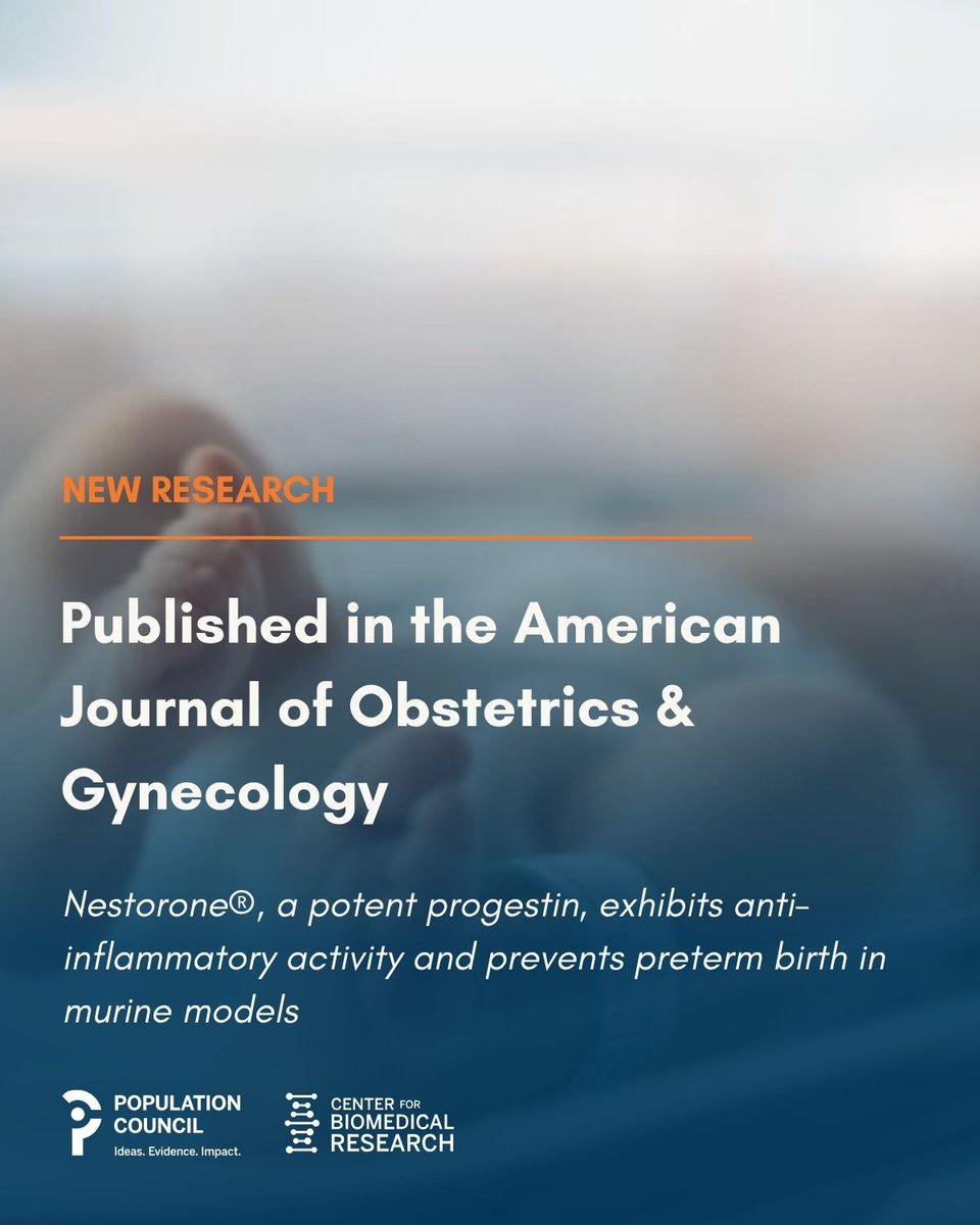 Pop_Council's tweet photo. 🧵(1/2) There is a critical need for safe &amp; effective preventive strategies for preterm birth.

In the American Journal of Obstetrics and Gynecology, our preclinical study showed Nestorone® prevented inflammation-induced preterm birth at a 100-fold lower dose than progesterone. https://t.co/3WGyFLEkal