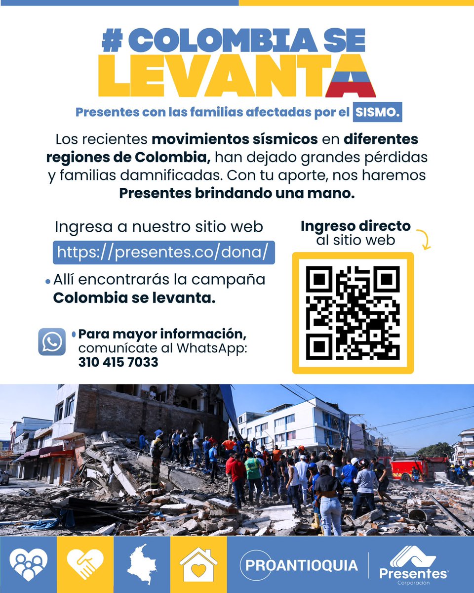 ColombiaCompite's tweet photo. Desde el Consejo Privado de Competitividad (CPC) expresamos nuestra más profunda solidaridad con las familias y comunidades afectadas por el sismo ocurrido hoy en nuestro país. Lamentamos profundamente el dolor de quienes han perdido a sus seres queridos, de las personas lesionadas y de todos aquellos que se han visto afectados por esta emergencia. Acompañamos a los damnificados en este difícil momento, reafirmando nuestro compromiso con las regiones impactadas.

Entendiendo que la articulación es fundamental para superar esta crisis, ponemos a disposición nuestra capacidad institucional para servir como canal de búsqueda y coordinación de apoyo. Invitamos también al sector privado y a todos nuestros aliados a sumar esfuerzos con nosotros para garantizar que la ayuda humanitaria llegue de manera eficiente y oportuna a quienes más lo necesitan.

Conoce diferentes formas de colabrorar 👇